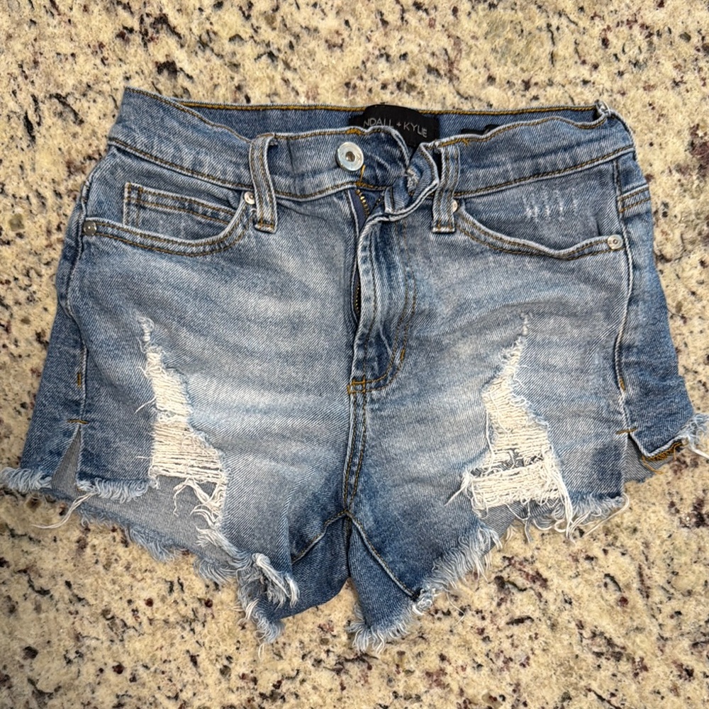 Kendall & Kylie Blue Jean Shorts Distressed Frayed Hem